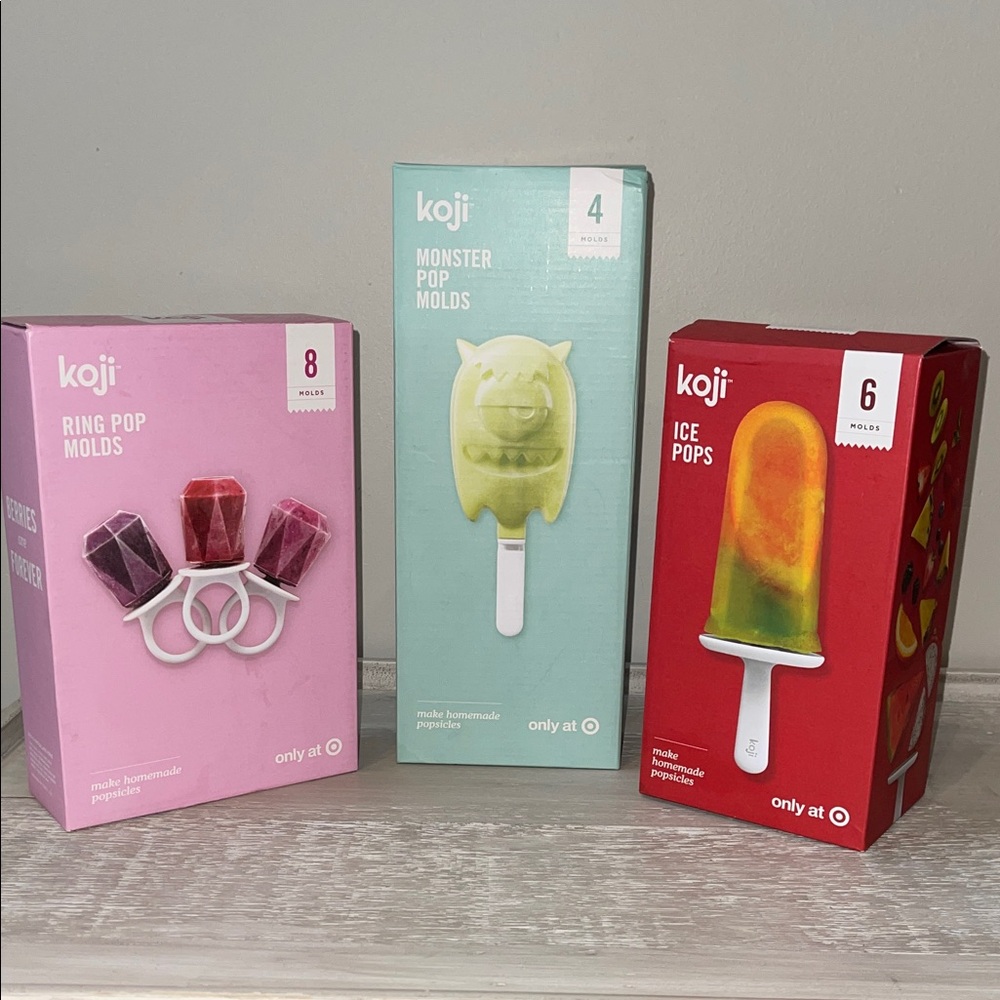 Koji Ice Pop Molds Set - Rings Pink, Monsters Green, Red